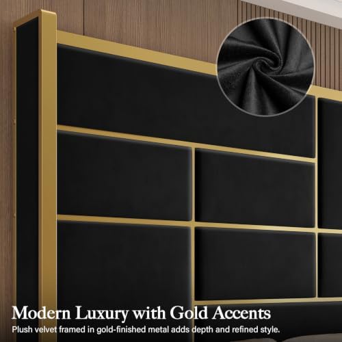 Queen Bed Frame with Gold Trim Headboard, 66.9" Tall Bed - Image 3