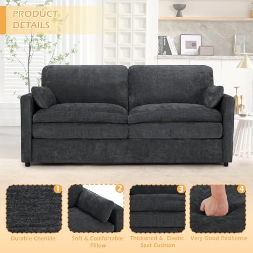 69” Chenille Love seat Sofa w/Arm Pillows, Dark Grey - Image 5