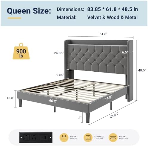 Allewie Queen Bed Frame, Storage Headboard & Charging Station - Image 2