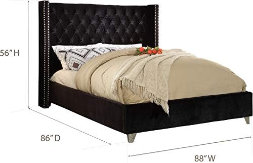 Meridian Furniture Aiden Collection Modern | Contemporary Velvet Upholstered Bed - Image 3