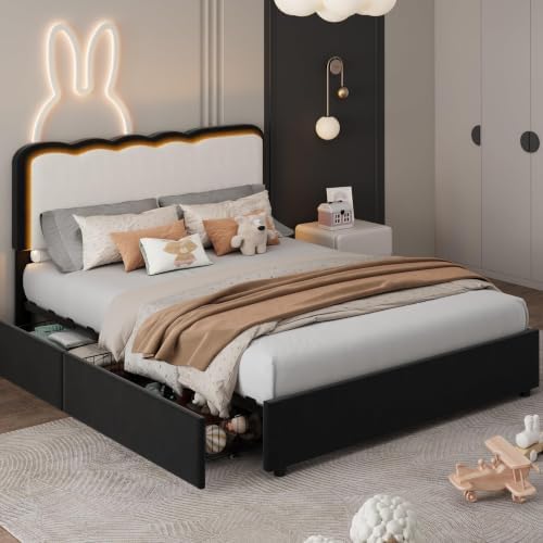 IDEALHOUSE Full LED Bed, 2 Drawer Trundle by IDEALHOUSE