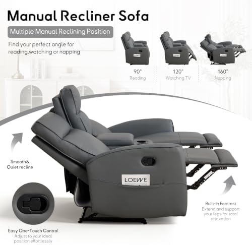 ANJ 2-Piece Premium Faux Leather Manual Reclining Sofa Set, Include Loveseat - Image 3