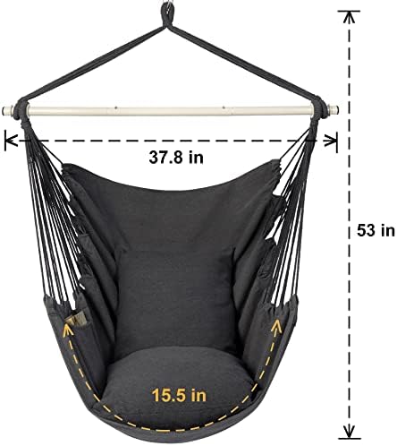 Y- STOP Hammock Chair Hanging Rope Swing Chair, Max 500 Lbs, 2 Seat Cushions - Image 5