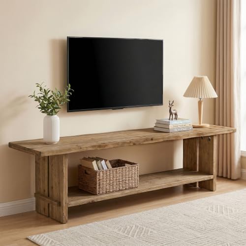 71" Solid Wood TV Stand for 55/65/75/85-Inch TV, 2-Tier TV Table by TribewoodbyTribesigns