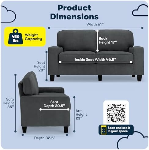 Serta Palisades 61" Track Arm Sofa, Easy Care Polyester, Soft Pillow Back - Image 2