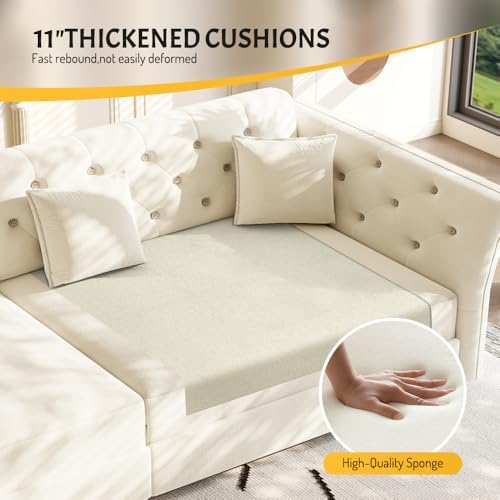 Sleeper Sofa Bed 100", Velvet Pull Out Couch, Flower Tufted Sofa - Image 4