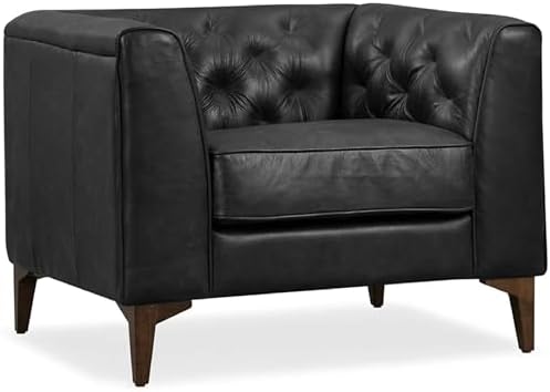 POLY & BARK Essex 40" Lounge Chair – Onyx Black Full-Grain Pure-Aniline Italian by Unknown