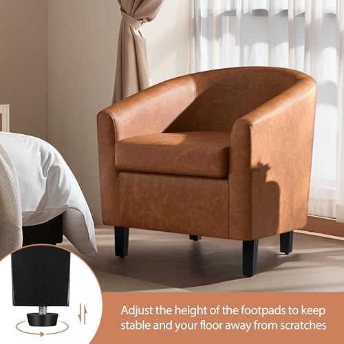 Yaheetech Accent Chairs, Faux Leather Barrel Armchairs - Image 6