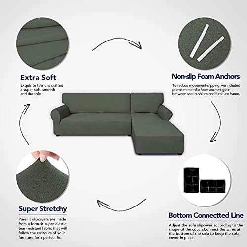 PureFit Stretch Sectional Couch Covers 2 pcs Non Slip L Shape Sofa Cover - Image 3