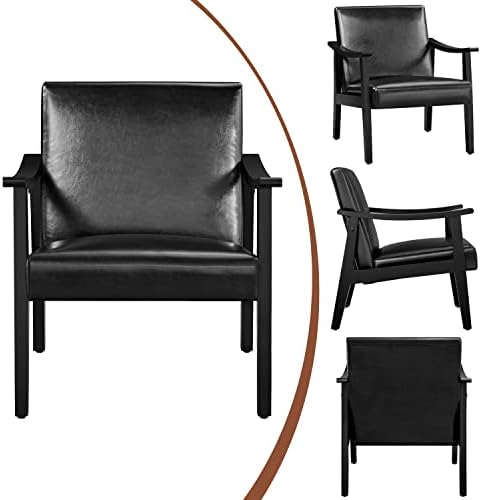 Yaheetech Accent Chairs, Mid-Century Faux Leather Armchairs - Image 5