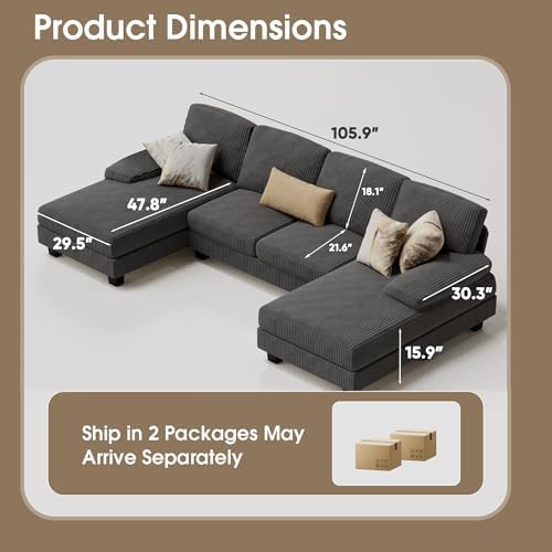 Furmax Sectional Couches for Living Room, Dark Grey - Image 2