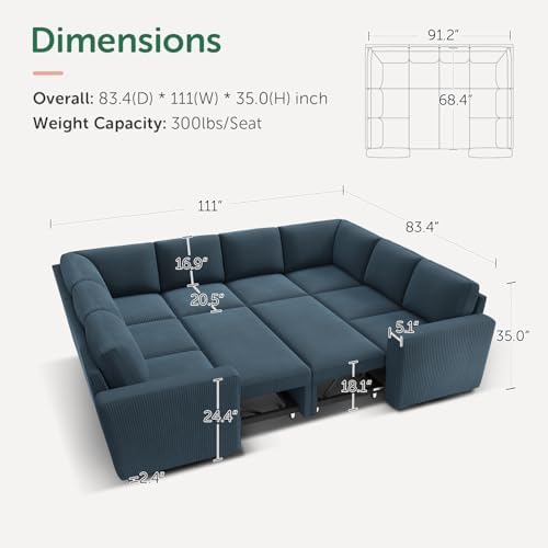 HONBAY 111'' Modular Sectional Sleeper Sofa - Image 2