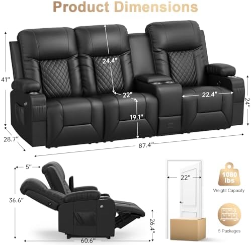 3 Seat Recliner Sofa, Reclining Loveseat Couch - Image 2
