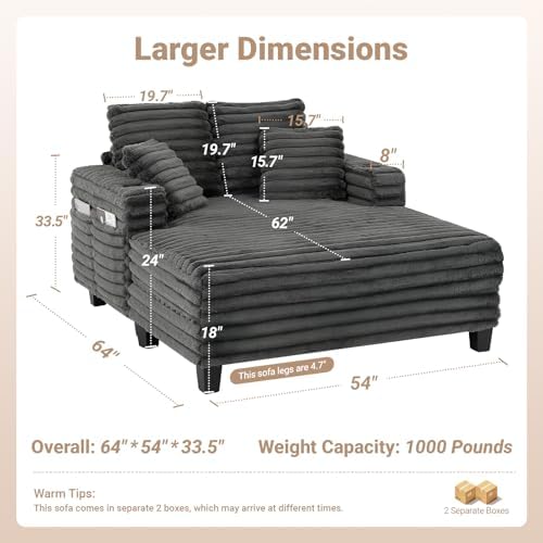 Amsleekey 64" Oversized Chaise Lounge Chair - Image 2