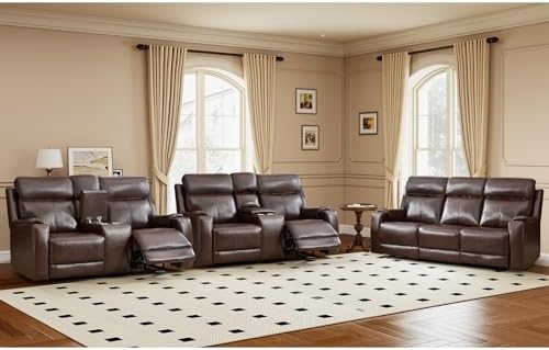 HAOMARKETS 3-Piece Top Grain Leather Electric Reclining Sofa Set by HAOMARKETS