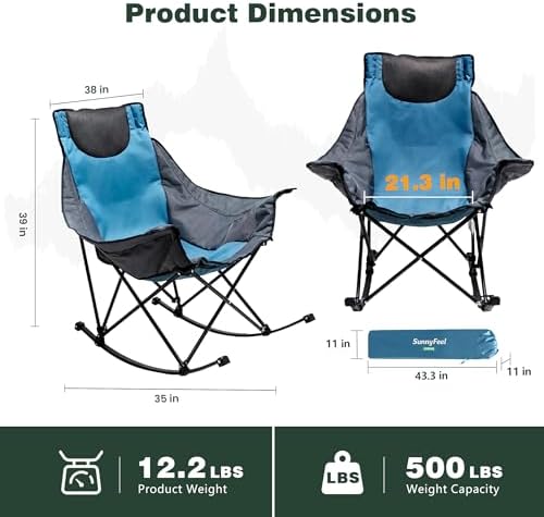 SUNNYFEEL Oversized Folding Rocking Camping Chair 2 Pack, 500lbs Blue - Image 3