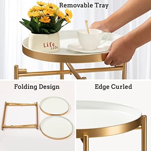 TeoKJ 2 Tier Gold Side Table, Folding Round Metal End Table Small Nightstand - Image 5