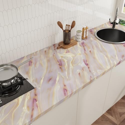 CRE8TIVE Wide 24"x118" Gold Pink Marble Contact Paper Peel and Stick Matte - Image 4