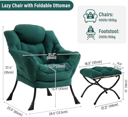 Furlide Lazy Chair with Ottoman, Soft Comfy Chair - Image 2