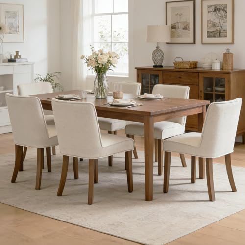 Upholstered Parsons Chair Set of 2, Linen Fabric Solid White Dining Chairs - Image 5