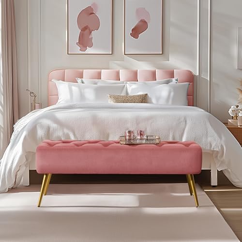 Yaheetech 45" Ottoman Bench for Bedroom, Upholstered Boucle Seat - Image 2