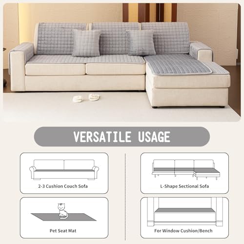Velvet Sectional Couch Covers for Dogs, Light Grey - Image 4