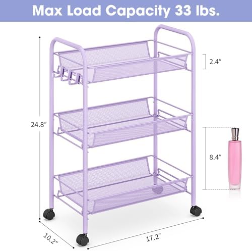TOOLF 3 Tier Rolling Cart, Metal Utility Storage Cart - Image 6