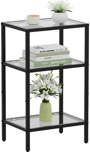 Glass Side Table, Tempered Glass End Table, 3-Tier Nightstands by HOME