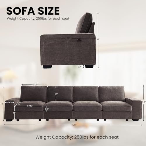 TEKAMON 128" Modular Sofa with Seats Storage, Comfy 4-Seater Chenille Fabric - Image 2