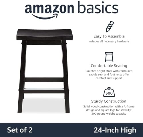 Amazon Basics Solid Wood Saddle-Seat Counter Height Bar Stools - Image 3