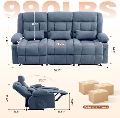 MAHOMICO Reclining Sofa with Cup Holders - Image 2