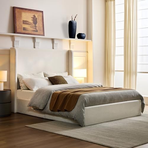 California King Size Upholstered Platform Bed Frame, Tall Headboard King Floor - Image 3