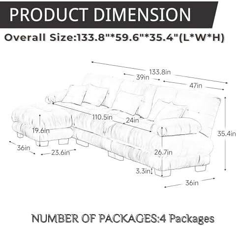Modular Sectional Sofa for Living Room, Oversized 3 Seater Beige Sectional - Image 2