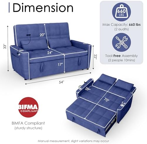 54'' Sleeper Sofa, Convertible Sofa Bed - Image 2