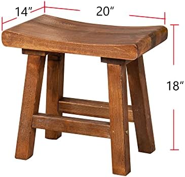 Rustic Solid Wood Bench 19.5"x14"x18"H Entryway Stool Living Room Natural - Image 2
