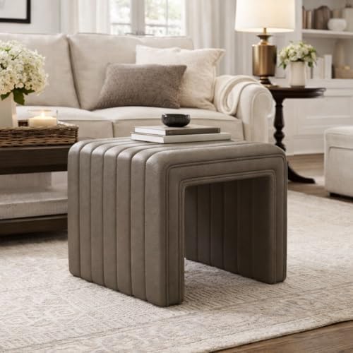 HomePop 19" Modern Channel Tufted Ottoman - Image 2