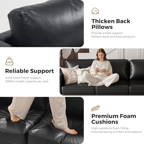 ABCASA Faux Leather Sectional, Modular Sectional Sofa - Image 3