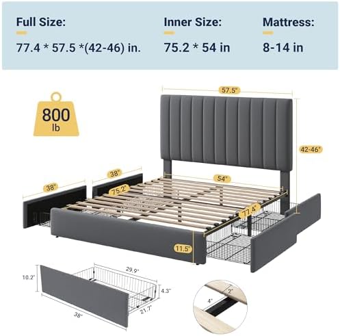 Allewie Full Size Storage Bed Frame, Vertical Channel Tufted Adjustable - Image 2