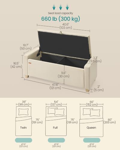 SONGMICS Storage Ottoman, 48 Inches Long Bed End Stool, Solid Wood Legs - Image 2