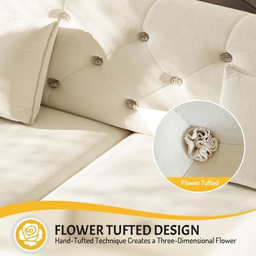 Sleeper Sofa Bed 74.4", Velvet Pull Out Couch, Flower Tufted Sofa - Image 4