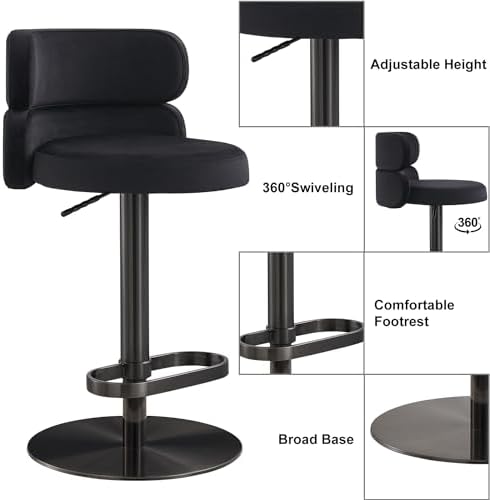 Modern Velvet Bar Stool, Swivel Adjustable Height Kitchen Counter Stool - Image 4