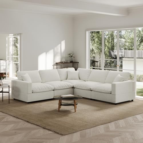 Modern Sectional Linen Couch for Living Room V-Shape Sofas, 5 Seat Modular by Gtilzria