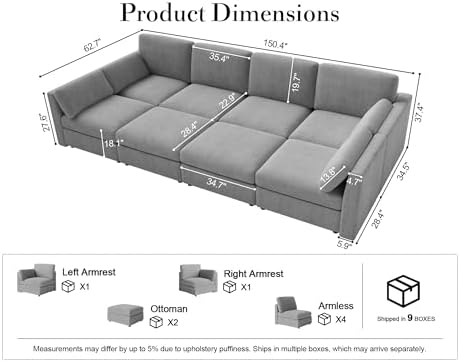 Oversized Modular Sectional Sleeper Sofa Bed Cloud Couches Gray - Image 2
