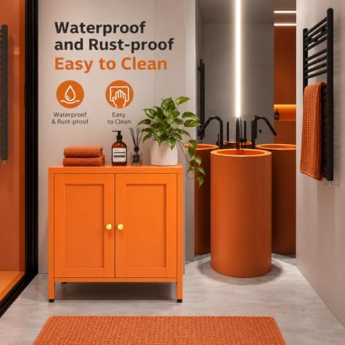 Orange Metal Storage Bathroom Floor Cabinet - Image 5