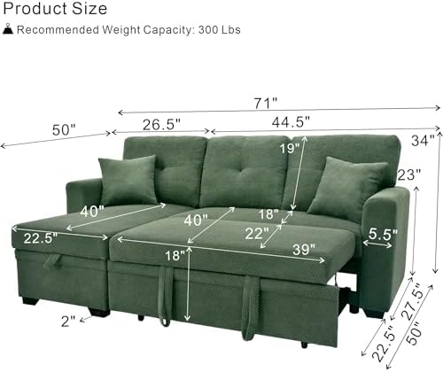 Eafurn Tufted Sectional Sleeper Sofa Pull Out Couch Bed - Image 2