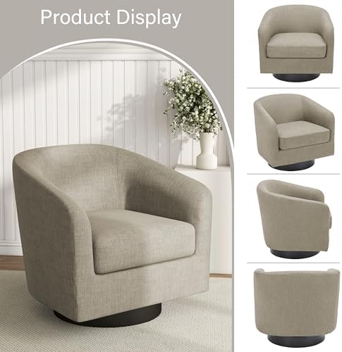 Pia Ricco Fabric 360° Swivel Barrel Accent Chair Light Brown - Image 5