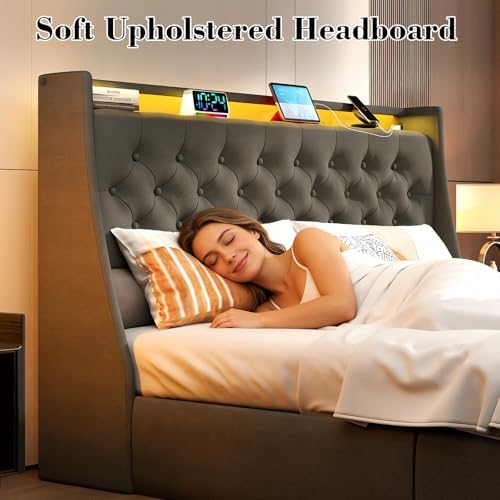 Upholstered Wingback Queen Bed Frame - Image 5