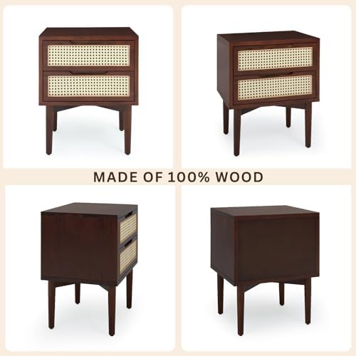 Bme Oliver Solid Wood Rattan Nightstand, Bohemian & Mid Century - Image 6