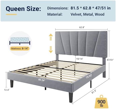 Allewie Queen Size Velvet Platform Bed Frame - Image 2