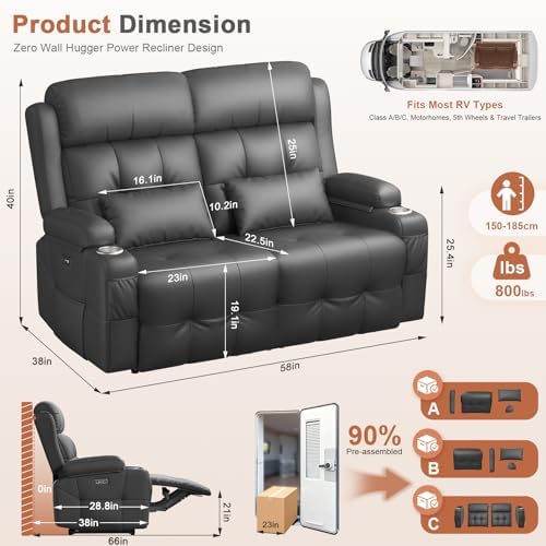 RV Loveseat Recliner Sofa, Wall Hugger Reclining RV Couch - Image 2